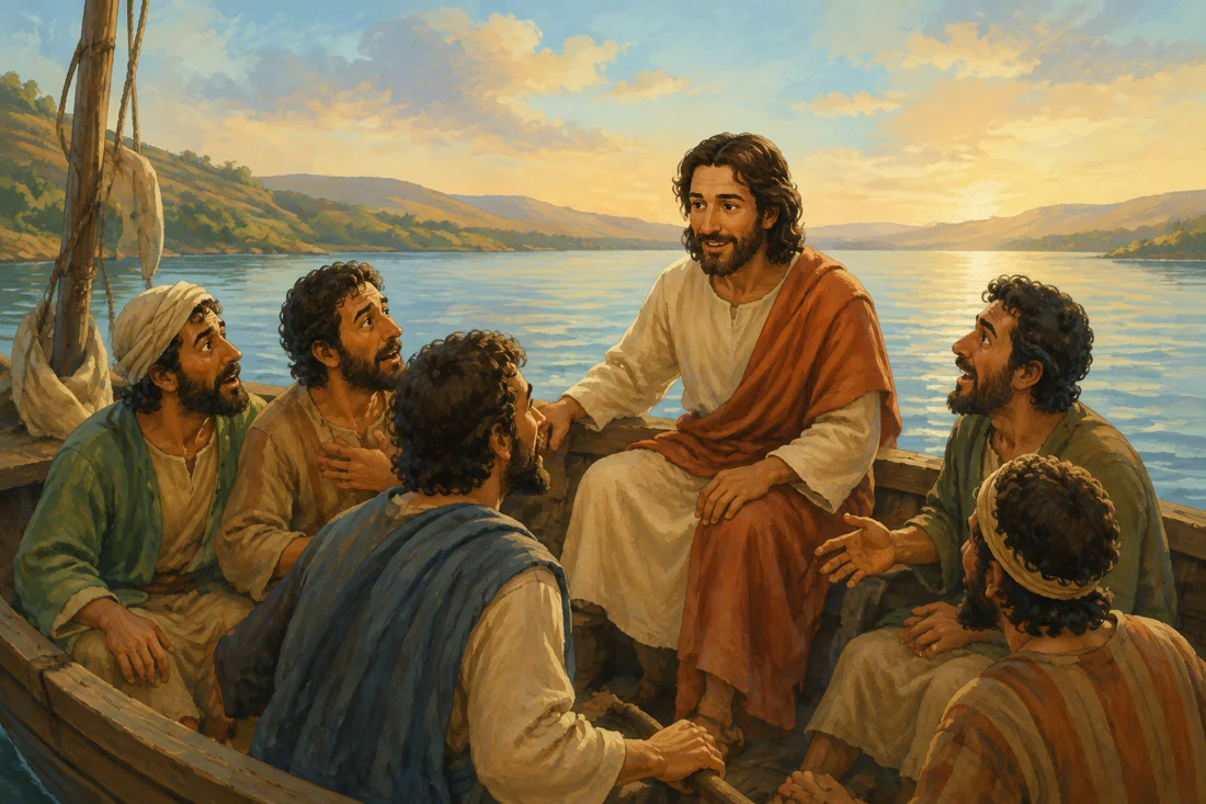Ilustração da história de Jesus e a tempestade